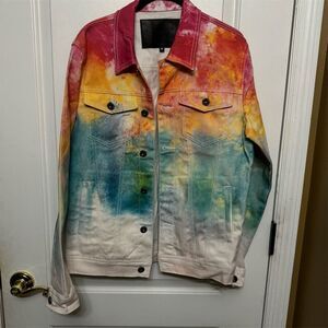 Vie + Riche Men's Multicolor Denim Jacket Size M Casual Tie-Dye Effect